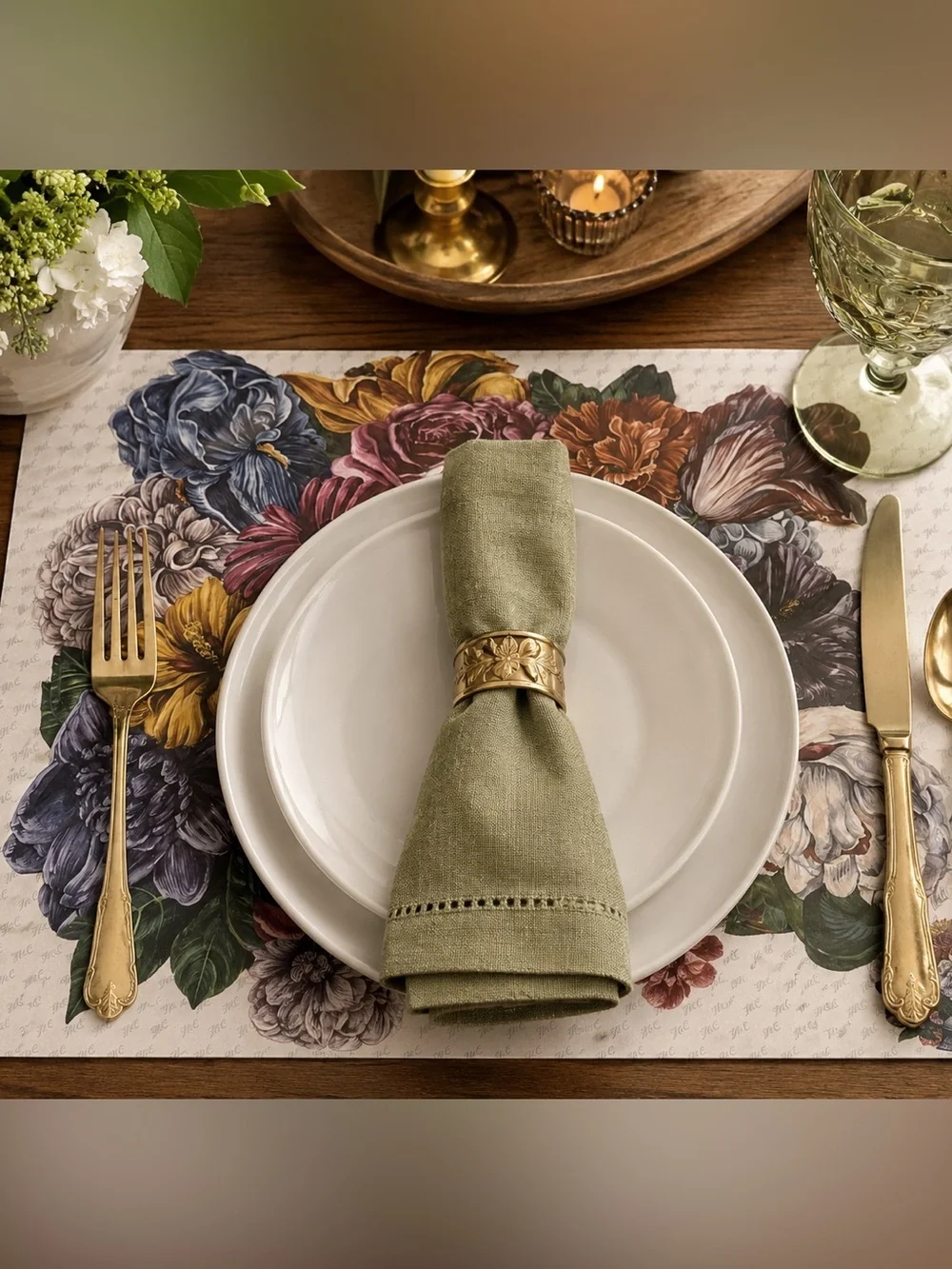 Hester & Cook Dutch Floral Paper Placemats 12-Pack NIP Botanical Table Decor